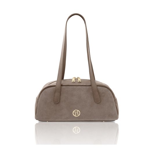 イタリア製スエードレザーショルダーバッグ ECLAIRE、ダークトープ