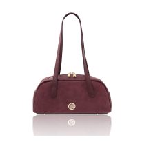 イタリア製スエードレザーショルダーバッグ ECLAIRE、ボルドー