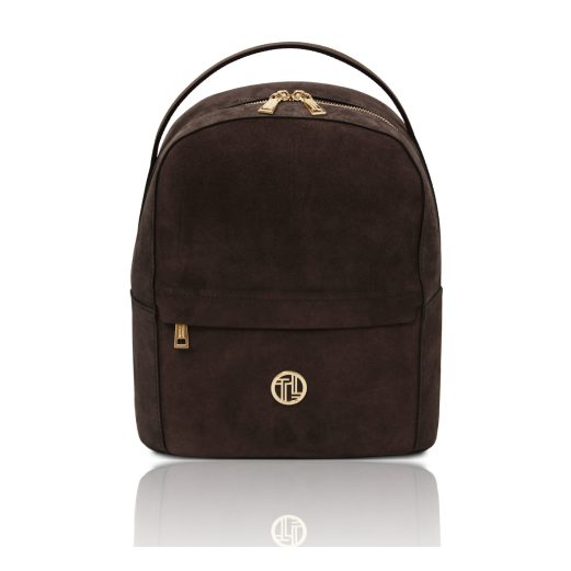 イタリア製VOLTA スエードレザーフロントポケットリュック、ダークブラウン