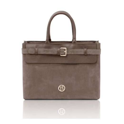 イタリア製TENACE スエードレザー2WAYトートバッグ、ダークトープ