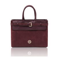 イタリア製TENACE スエードレザー2WAYトートバッグ、ボルドー