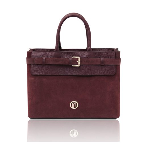 イタリア製TENACE スエードレザー2WAYトートバッグ、ボルドー