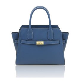 イタリア製ORIGAMI シボ型押しレザー2WAYハンドバッグ、デニム