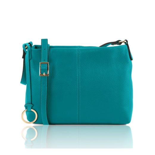 イタリア製シボ型押しレザーのショルダーバッグ TL BAG、ターコイズ