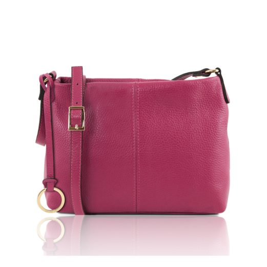 イタリア製シボ型押しレザーのショルダーバッグ TL BAG、フーシャ