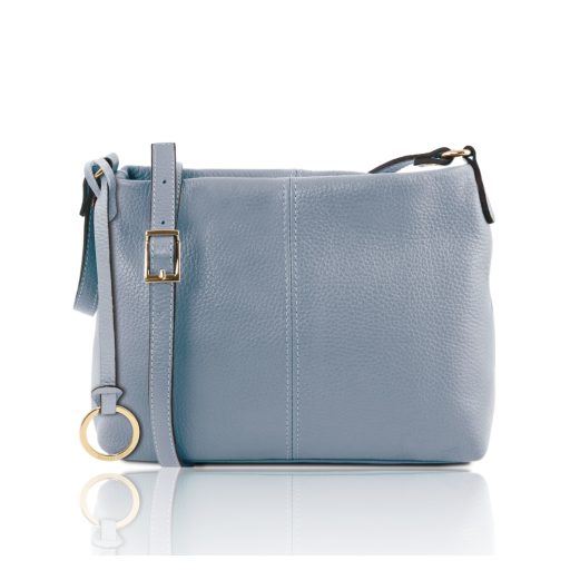 イタリア製シボ型押しレザーのショルダーバッグ TL BAG、ライトブルー