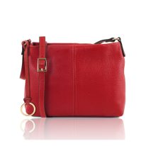 イタリア製シボ型押しレザーのショルダーバッグ TL BAG、ルージュ