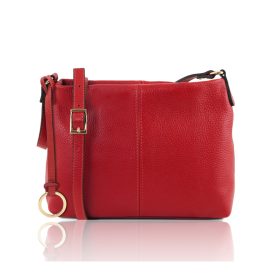 イタリア製シボ型押しレザーのショルダーバッグ TL BAG、ルージュ