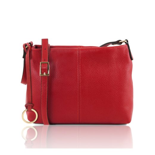 イタリア製シボ型押しレザーのショルダーバッグ TL BAG、ルージュ