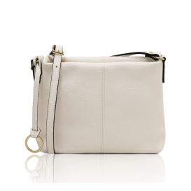 イタリア製シボ型押しレザーのショルダーバッグ TL BAG、ホワイト