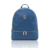 イタリア製シボ型押しレザーのフロントポケットリュック TL BAG、デニム