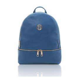 イタリア製シボ型押しレザーのフロントポケットリュック TL BAG、デニム