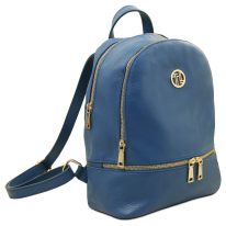 イタリア製シボ型押しレザーのフロントポケットリュック TL BAG、デニム
