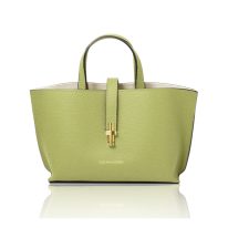 イタリア製 AGATHA シボ型押しレザー2WAYハンドバッグ、ライムグリーン