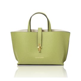 イタリア製 AGATHA シボ型押しレザー2WAYハンドバッグ、ライムグリーン