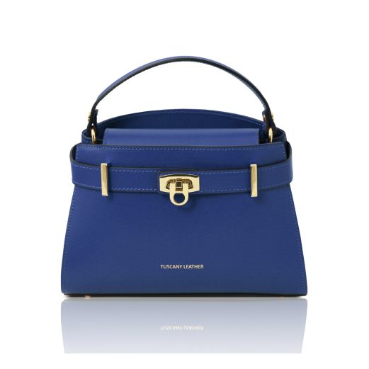 イタリア製MAISY スムースボックスレザー2WAYハンドバッグ、ブルー