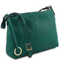 イタリア製シボ型押しレザーのショルダーバッグ TL BAG、グリーン