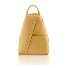 イタリア製シボ型押しレザーのリュック SHANGHAI、パステルイエロー