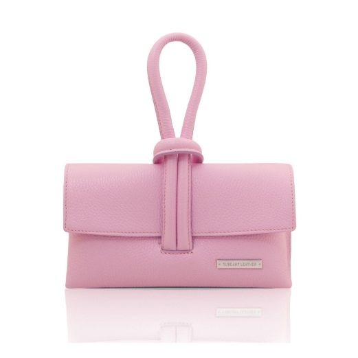イタリア製シボ型押しレザーの2WAYクラッチ＆ショルダーバッグ TL BAG、ピンク