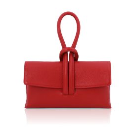 イタリア製シボ型押しレザーの2WAYクラッチ&ショルダーバッグ TL BAG、ルージュ