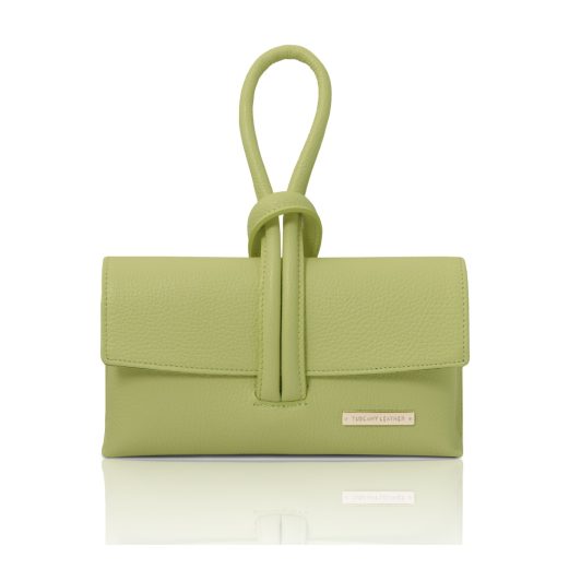 イタリア製シボ型押しレザーの2WAYクラッチ＆ショルダーバッグ TL BAG、ライムグリーン