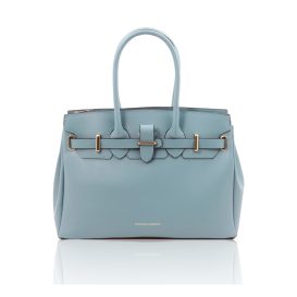 イタリア製スムースボックスレザーのエレガントな2WAYハンドバッグTL BAG、ライトブルー
