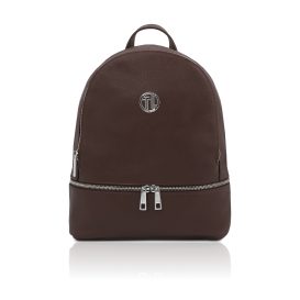 イタリア製シボ型押しレザーのフロントポケットリュック TL BAG、チョコレート