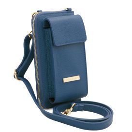 イタリア製シボ型押しレザーのスマホが入るお財布ショルダーバッグTL BAG、ブルー イタリア製シボ型押しレザーのスマホが入るお財布ショルダーバッグTL BAG、ブルー