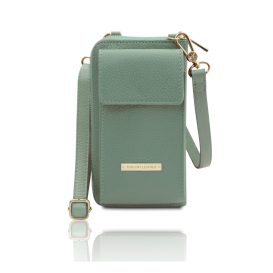 イタリア製シボ型押しレザーのスマホが入るお財布ショルダーバッグTL BAG、ミントグリーン