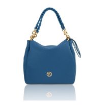 AMY シボ型押しレザー2WAYショルダーバッグ、デニム