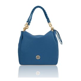 AMY シボ型押しレザー2WAYショルダーバッグ、デニム