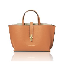 イタリア製 AGATHA シボ型押しレザー2WAYハンドバッグ、アプリコット