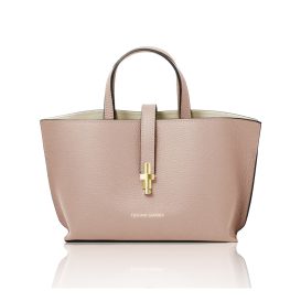 イタリア製 AGATHA シボ型押しレザー2WAYハンドバッグ、ピンクベージュ