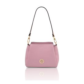 イタリア製シボ型押しレザー長短2本ストラップ2WAYバッグ ABBY、ピンク