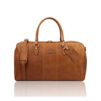 イタリア製ツヤ無しベジタブルタンニンレザーのボストンバッグ LISBONA（Lサイズ）ハンドル長いタイプ、ナチュラル