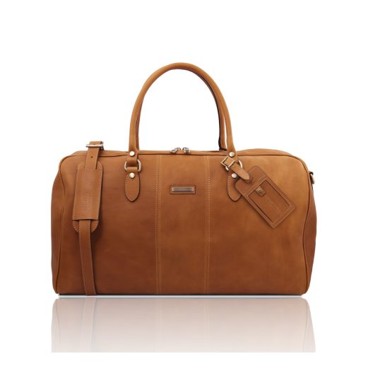 イタリア製ツヤ無しベジタブルタンニンレザーのボストンバッグ LISBONA（Lサイズ）ハンドル長いタイプ、ナチュラル