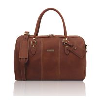 イタリア製ツヤ無しベジタブルタンニンレザーのボストンバッグ LISBONA（Mサイズ）ハンドル長いタイプ、ブラウン