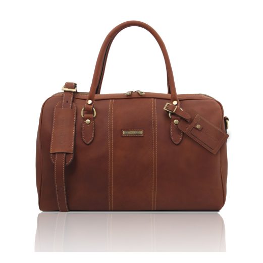 イタリア製ツヤ無しベジタブルタンニンレザーのボストンバッグ LISBONA（Mサイズ）ハンドル長いタイプ、ブラウン