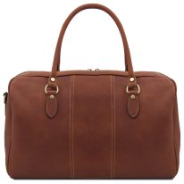 イタリア製ツヤ無しベジタブルタンニンレザーのボストンバッグ LISBONA（Mサイズ）ハンドル長いタイプ、ブラウン