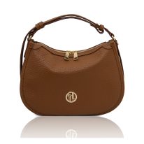 イタリア製大粒シボ型押し３WAYレザーバッグ HOBLÒ、コニャック