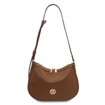 イタリア製大粒シボ型押し３WAYレザーバッグ HOBLÒ、コニャック