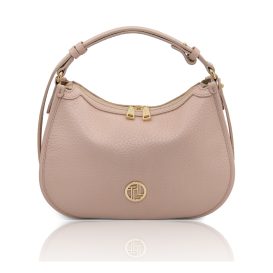 イタリア製大粒シボ型押し3WAYレザーバッグ HOBLÒ、ピンクベージュ