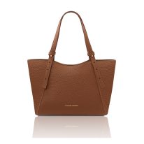 イタリア製LIBRA 大粒シボ型押しレザートートバッグ、コニャック