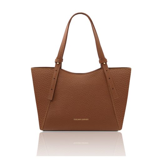 イタリア製LIBRA 大粒シボ型押しレザートートバッグ、コニャック