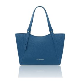 イタリア製LIBRA 大粒シボ型押しレザートートバッグ、デニム