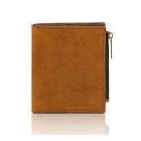 イタリア製マットなベジタブルタンニンレザーのコインケースつきふたつ折り財布、ナチュラル