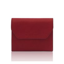 イタリア製マットなベジタブルタンニンレザーのコインケースつきふたつ折り財布2、レッド