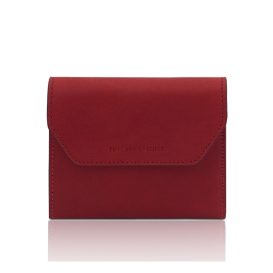 イタリア製マットなベジタブルタンニンレザーのコインケースつきふたつ折り財布2、レッド