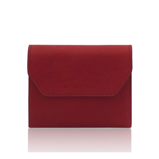 イタリア製マットなベジタブルタンニンレザーのコインケースつきふたつ折り財布2、レッド