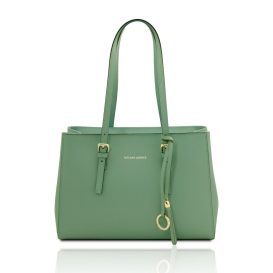イタリア製スムースレザータッセルつきトートバッグTL BAG、ミントグリーン